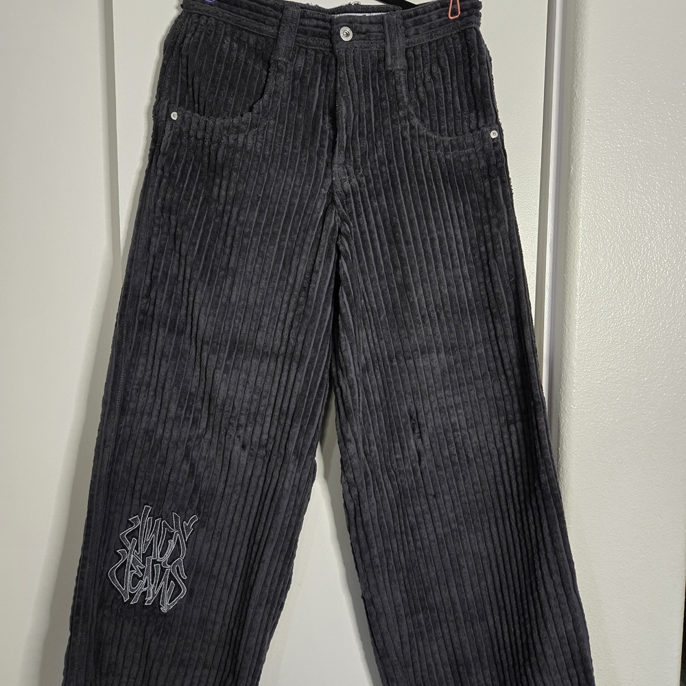 JNCO charcol Corduroy Pants with Embroidered Detail